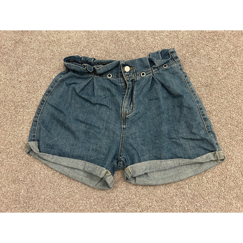 Denim Look Paperbag Waist Denim Shorts Womens Size M Blue Excellent High Rise